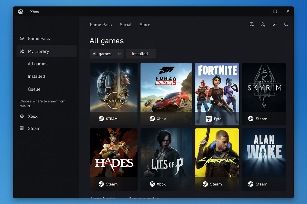Windows 11 l’app Xbox prend en charge Steam et Epic Games